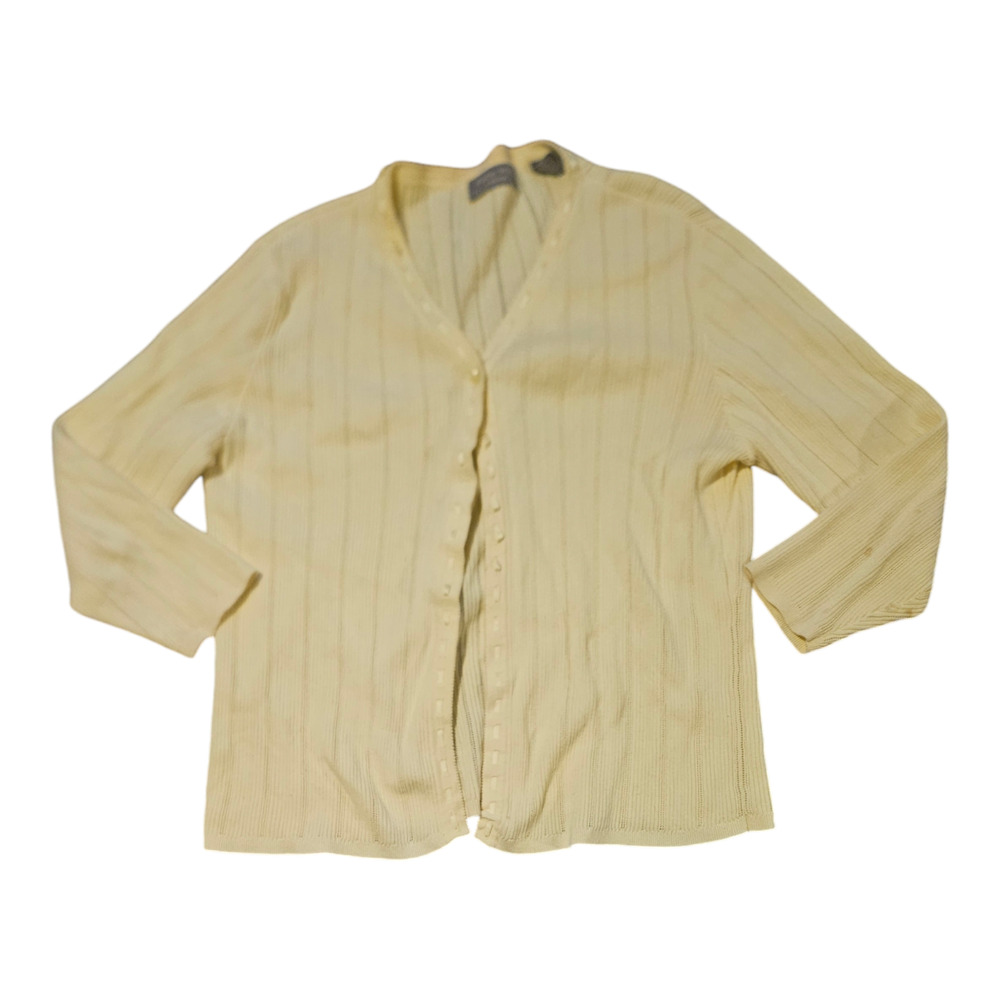 Kate Hill Large Yellow Long Sleeve Knit Button Up Cardigan *flaw*
